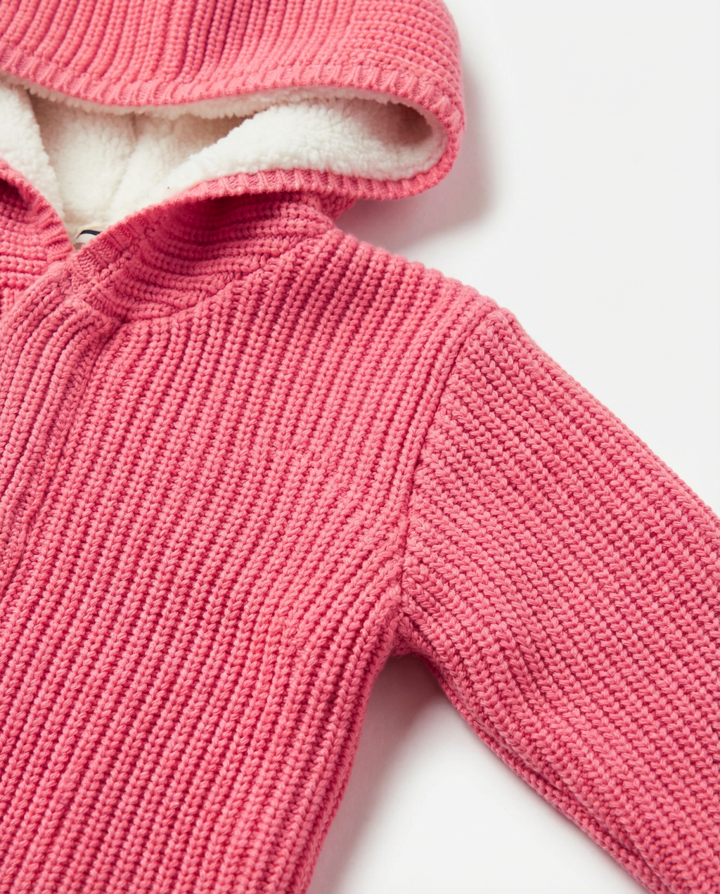 Baby Girl Chunky Knit Hooded Jacket with Sherpa Lining
