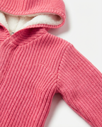 Baby Girl Chunky Knit Hooded Jacket with Sherpa Lining