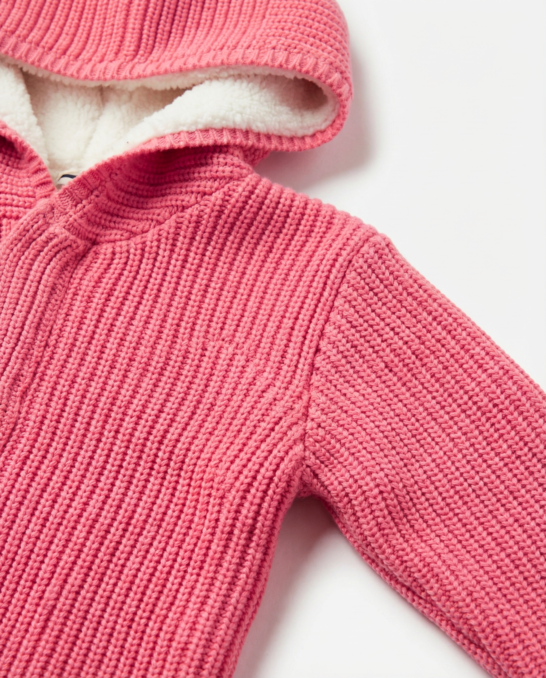Baby Girl Chunky Knit Hooded Jacket with Sherpa Lining