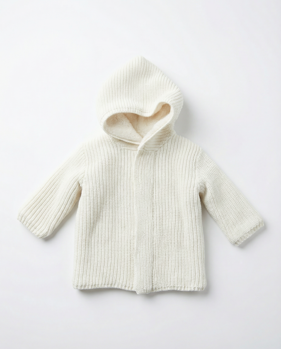 Unisex Baby Chunky Knit Hooded Jacket with Sherpa Lining