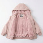 Girls Fur-Lined Hooded Jacket – Pink | Water-Resistant Fall & Spring Outerwear