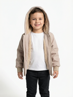 Kids Fur-Lined Hooded Jacket – Beige | Water-Resistant Lightweight Outerwear