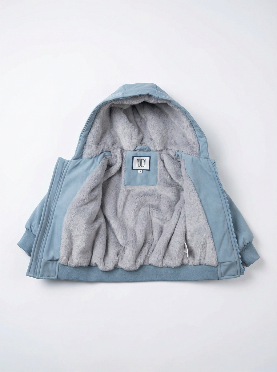 Boys Fur-Lined Hooded Jacket – Light Blue| Water-Resistant Fall & Spring Outerwear