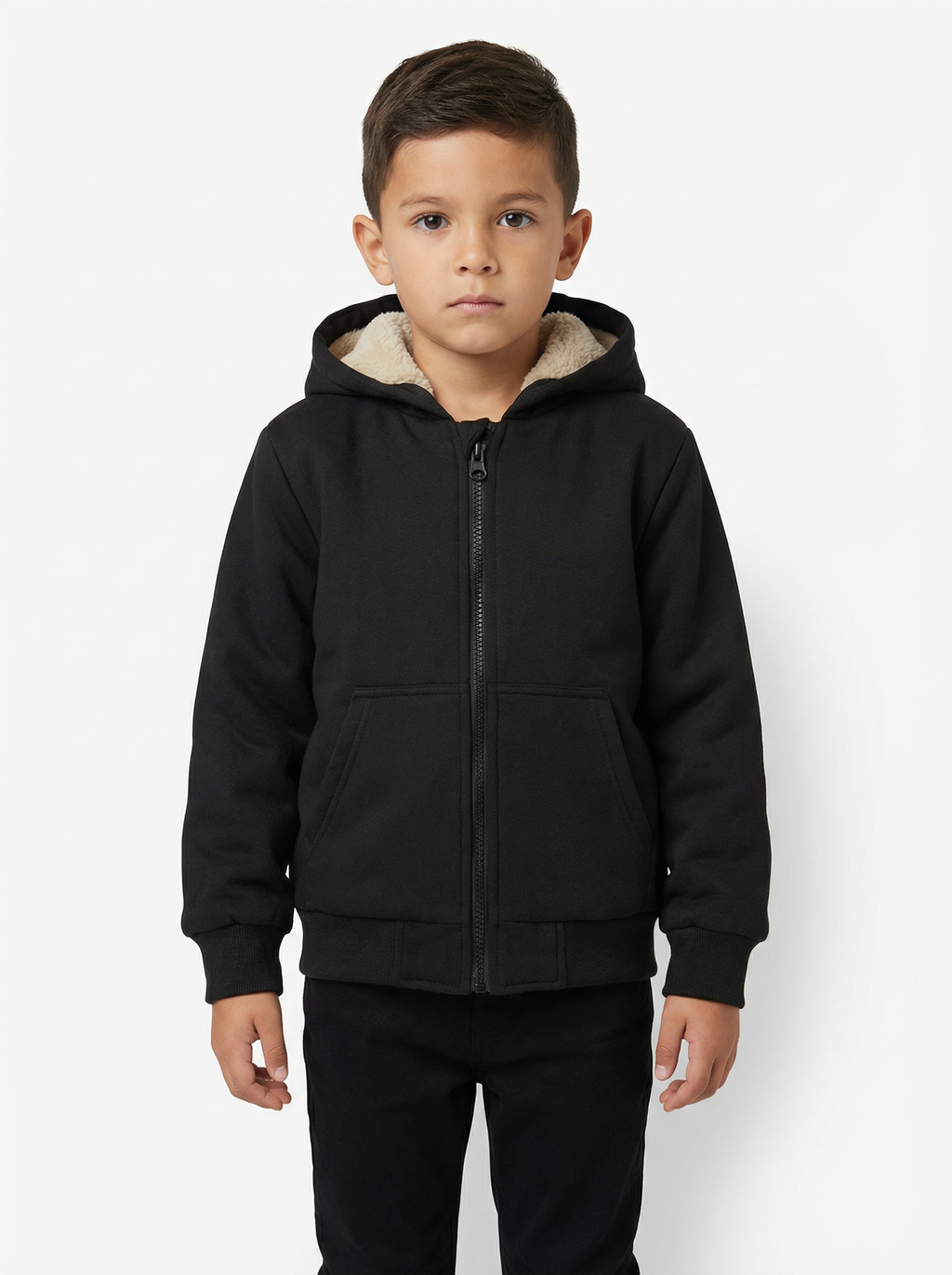 Unisex Kids Fur-Lined Hooded Jacket – Beige Faux Fur Lining | Water-Resistant Lightweight Jacket