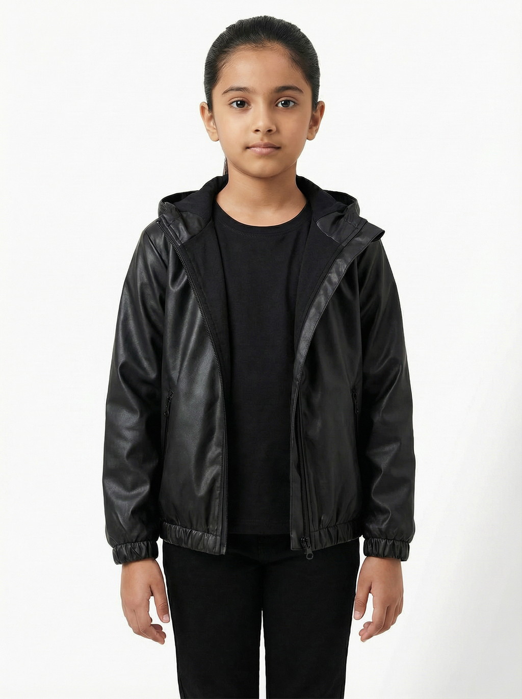 Unisex Kids Waterproof Hooded Rain Jacket – Solid Black