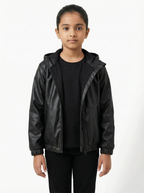 Unisex Kids Waterproof Hooded Rain Jacket – Solid Black