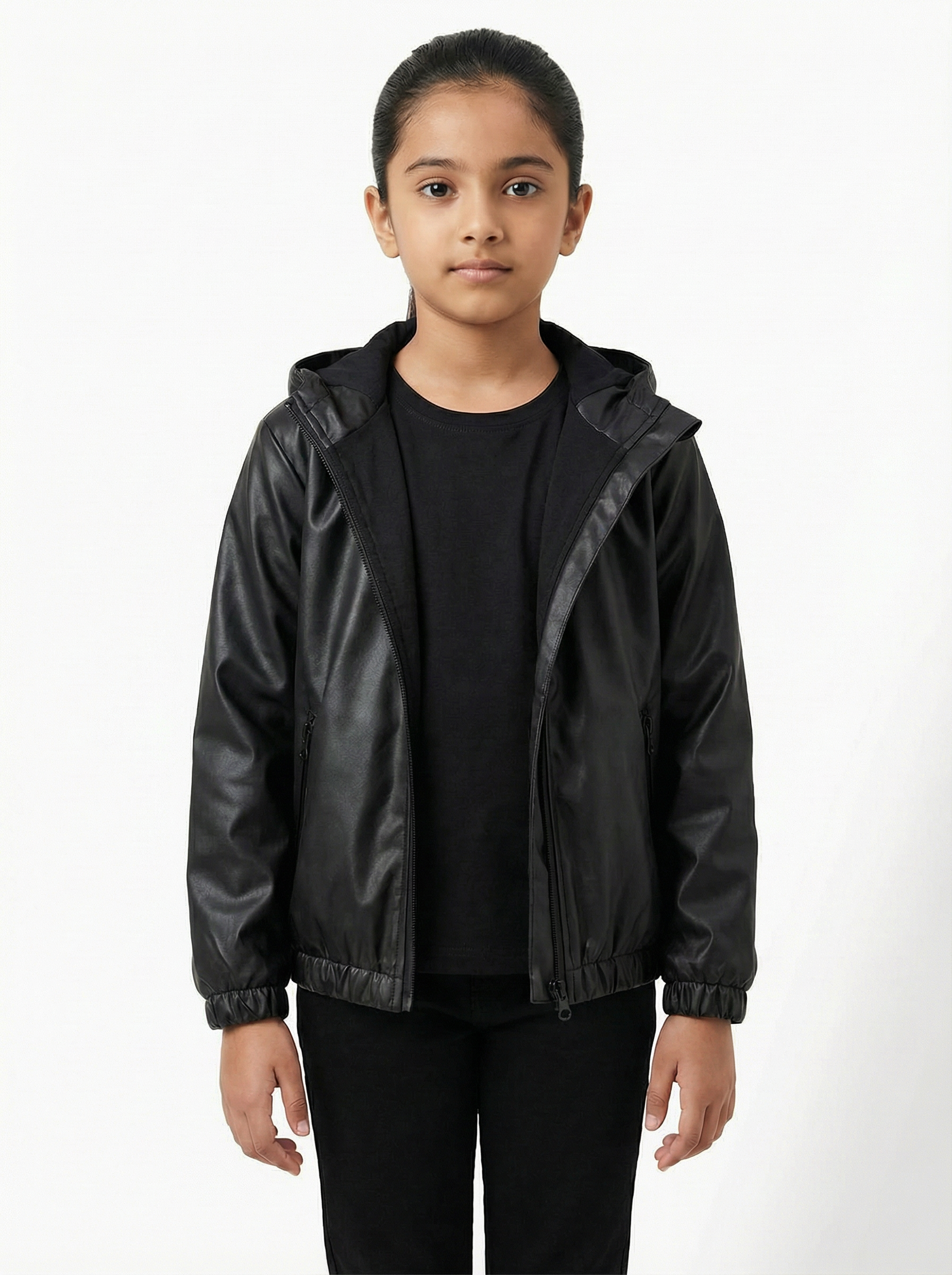 Unisex Kids Waterproof Hooded Rain Jacket – Solid Black