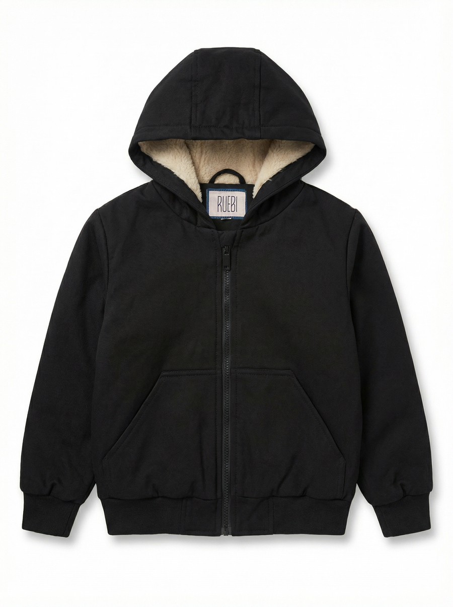 Unisex Kids Fur-Lined Hooded Jacket – Beige Faux Fur Lining | Water-Resistant Lightweight Jacket
