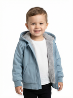 Boys Fur-Lined Hooded Jacket – Light Blue| Water-Resistant Fall & Spring Outerwear
