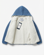 Baby Boy Chunky Knit Hooded Jacket with Sherpa Lining Teal Blue