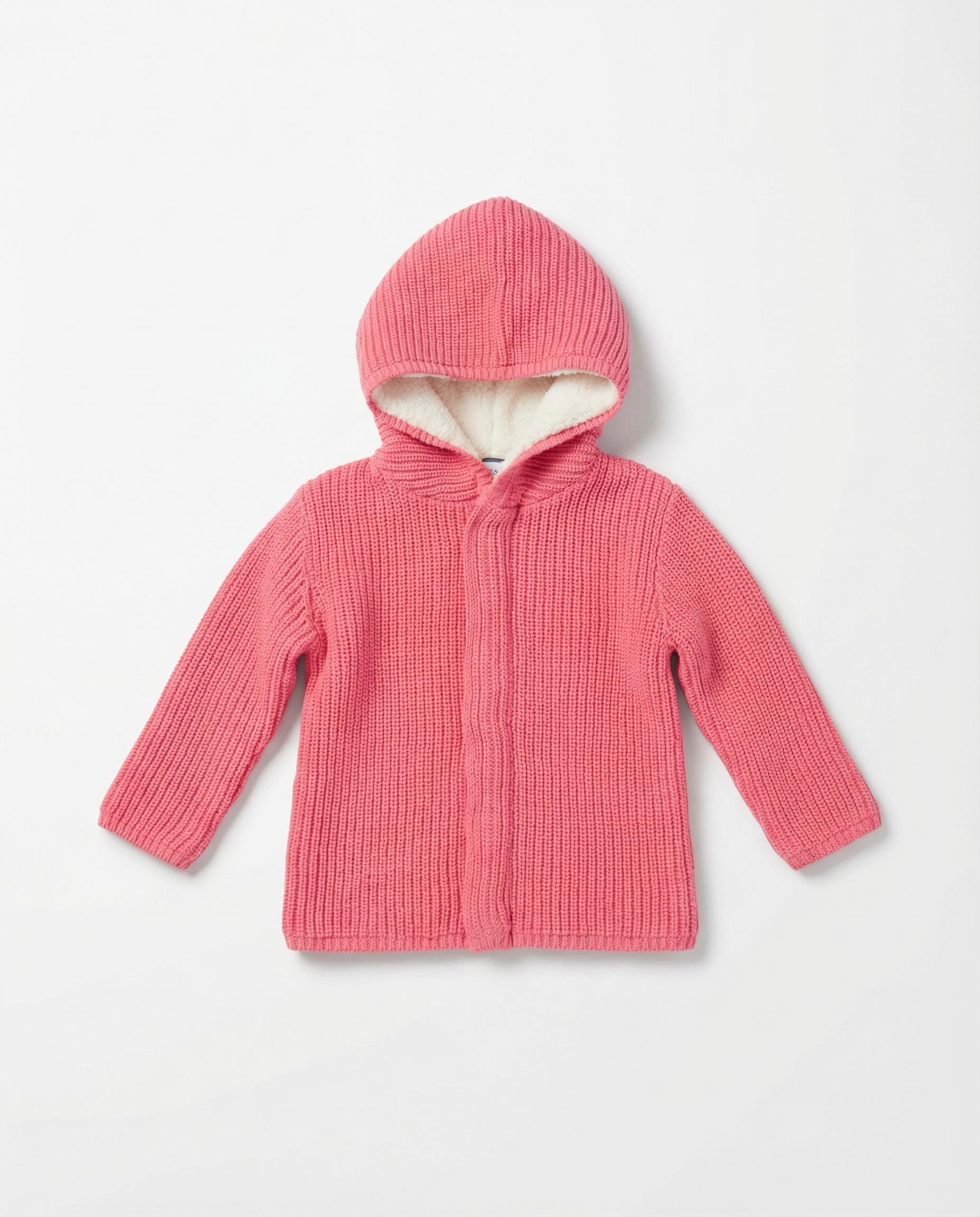 Baby Girl Chunky Knit Hooded Jacket with Sherpa Lining