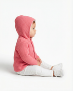 Baby Girl Chunky Knit Hooded Jacket with Sherpa Lining