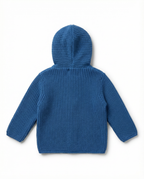 Baby Boy Chunky Knit Hooded Jacket with Sherpa Lining Teal Blue
