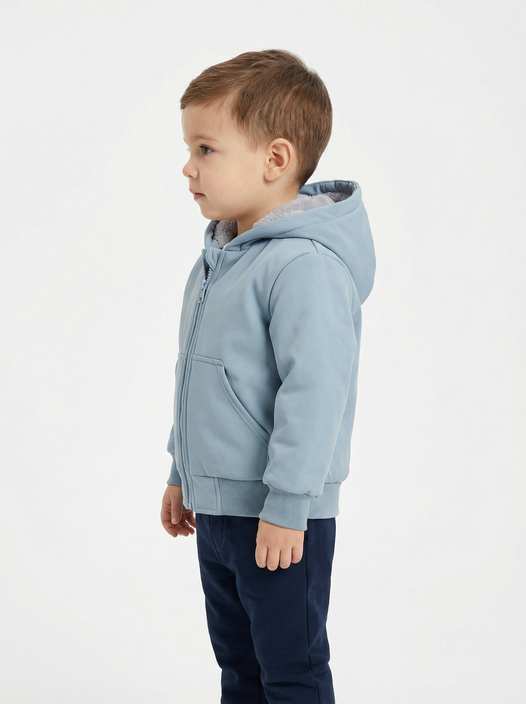 Boys Fur-Lined Hooded Jacket – Light Blue| Water-Resistant Fall & Spring Outerwear