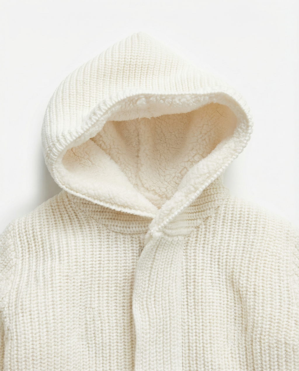 Unisex Baby Chunky Knit Hooded Jacket with Sherpa Lining