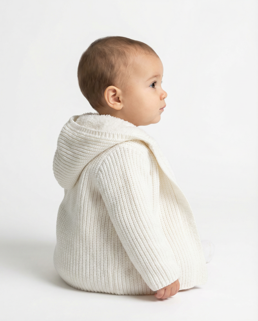 Unisex Baby Chunky Knit Hooded Jacket with Sherpa Lining
