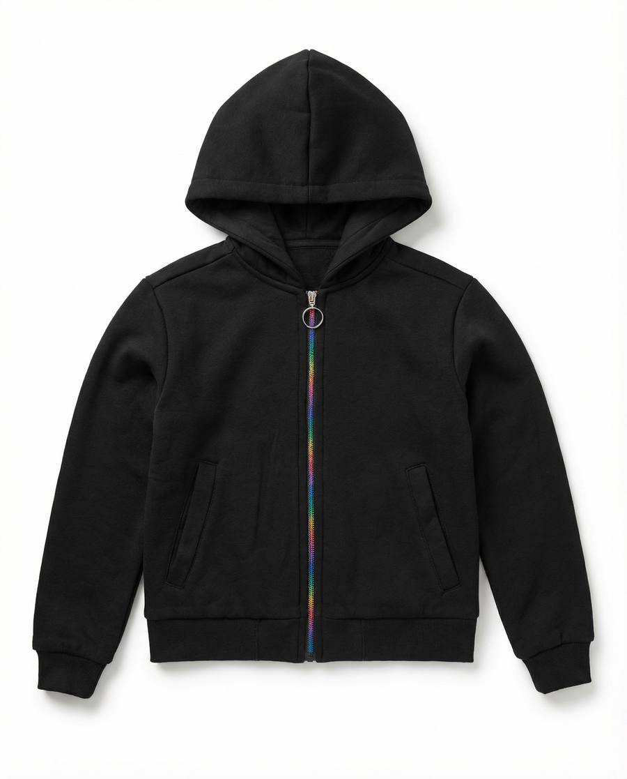 Unisex Kids Rainbow Zip Hoodie Jacket | Water resistant Lightweight