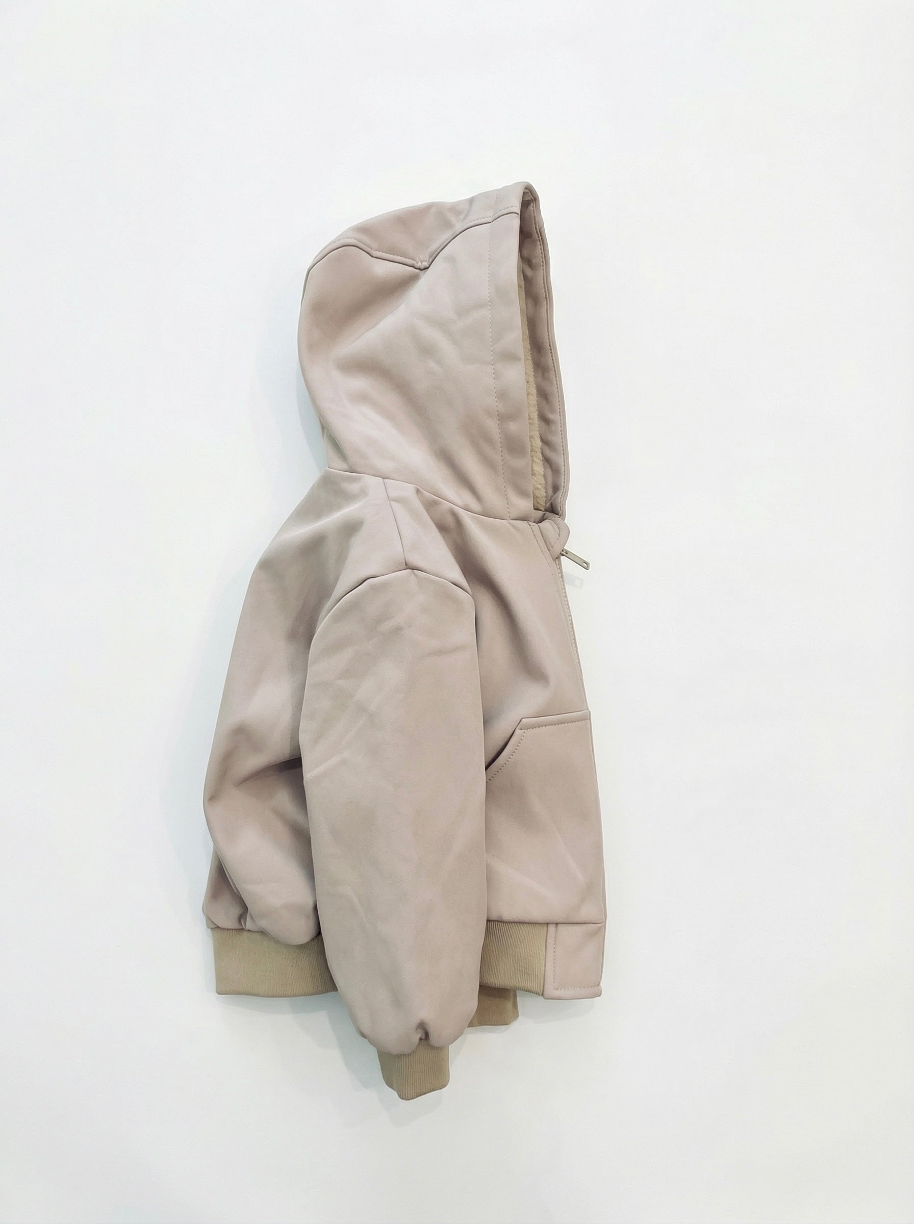 Kids Fur-Lined Hooded Jacket – Beige | Water-Resistant Lightweight Outerwear