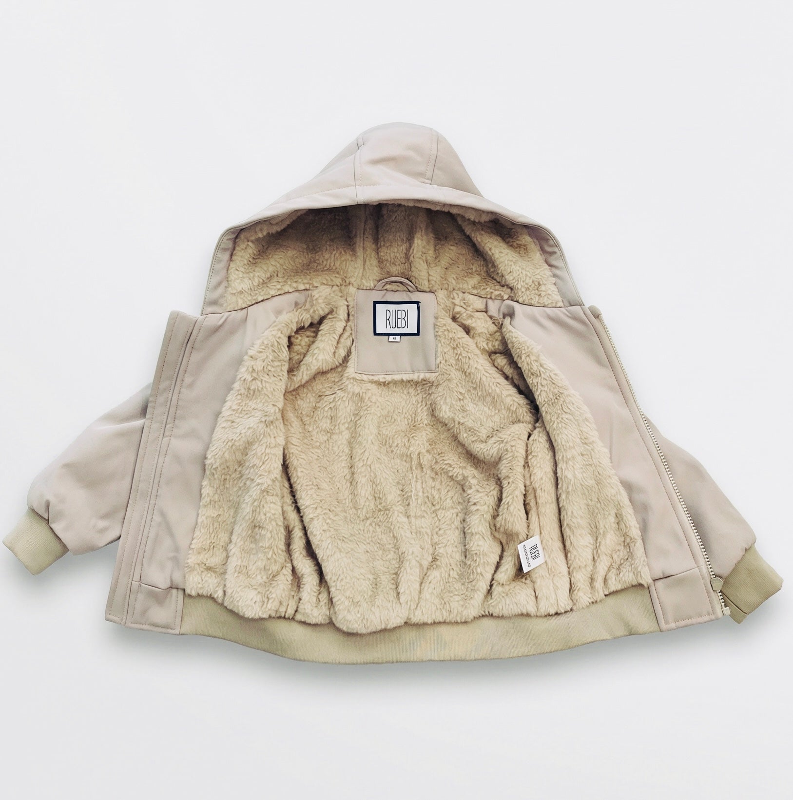 Kids Fur-Lined Hooded Jacket – Beige | Water-Resistant Lightweight Outerwear