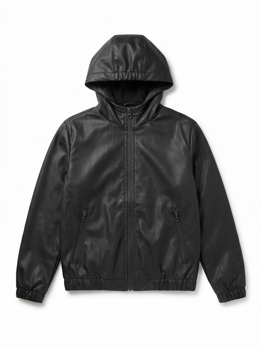 Unisex Kids Waterproof Hooded Rain Jacket – Solid Black