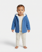 Baby Boy Chunky Knit Hooded Jacket with Sherpa Lining Teal Blue
