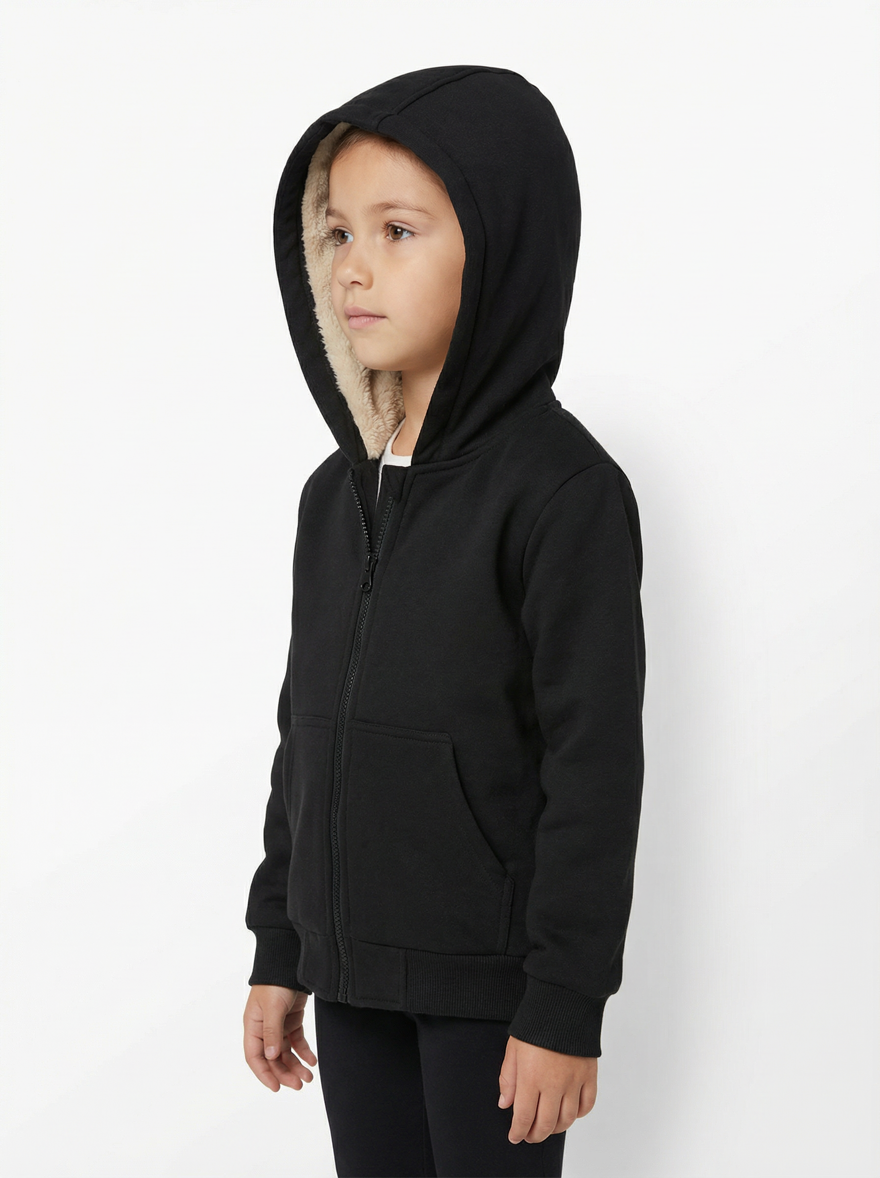 Unisex Kids Fur-Lined Hooded Jacket – Beige Faux Fur Lining | Water-Resistant Lightweight Jacket