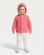 Baby Girl Chunky Knit Hooded Jacket with Sherpa Lining