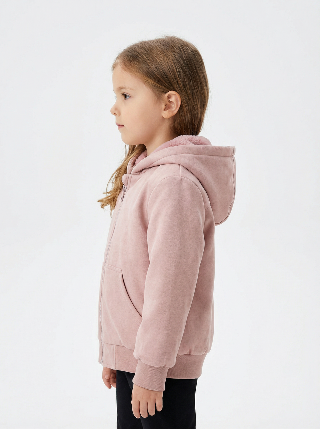Girls Fur-Lined Hooded Jacket – Pink | Water-Resistant Fall & Spring Outerwear