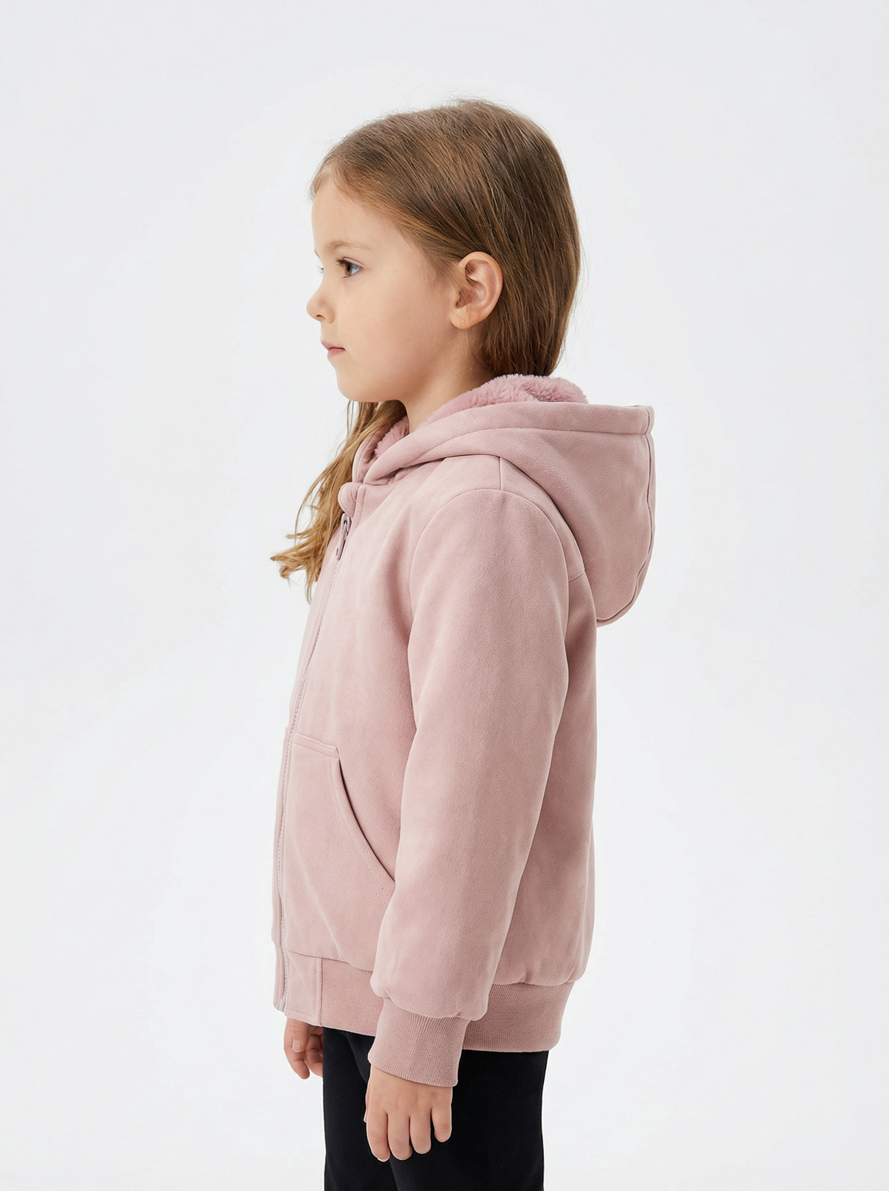Girls Fur-Lined Hooded Jacket – Pink | Water-Resistant Fall & Spring Outerwear