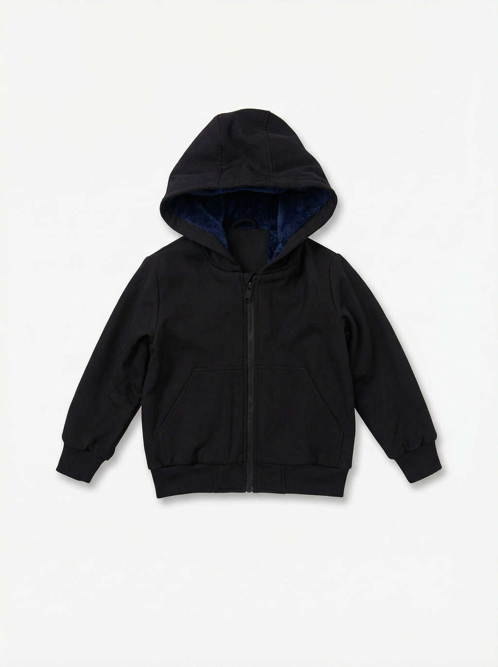 Unisex Kids Fur-Lined Hooded Jacket – Navy Faux Fur Lining | Water-Resistant Lightweight Jacket
