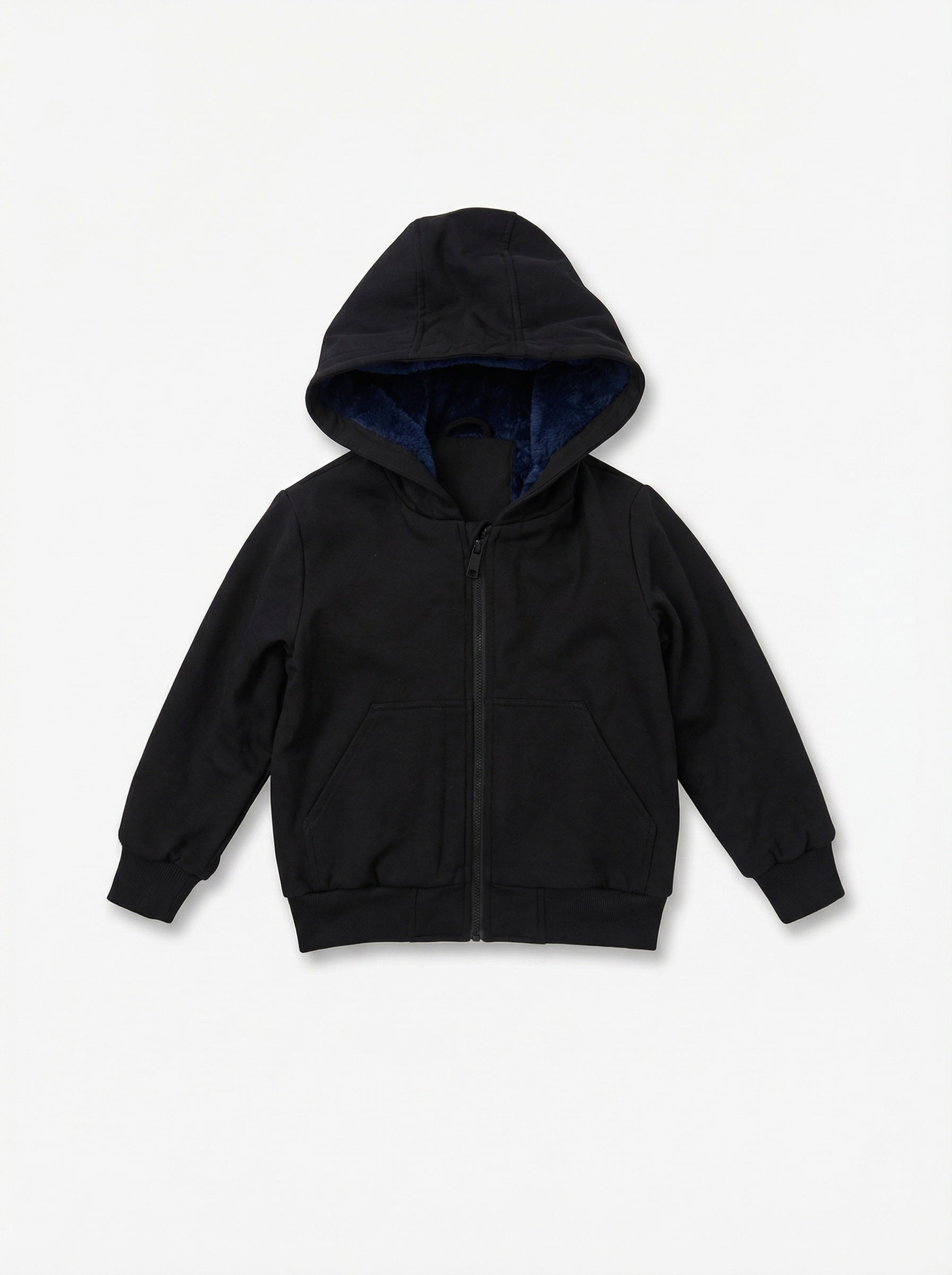 Unisex Kids Fur-Lined Hooded Jacket – Navy Faux Fur Lining | Water-Resistant Lightweight Jacket