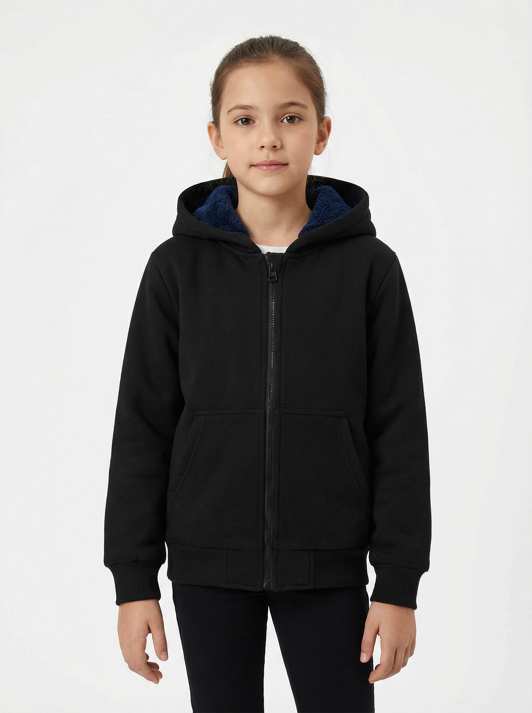 Unisex Kids Fur-Lined Hooded Jacket – Navy Faux Fur Lining | Water-Resistant Lightweight Jacket