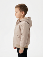 Kids Fur-Lined Hooded Jacket – Beige | Water-Resistant Lightweight Outerwear