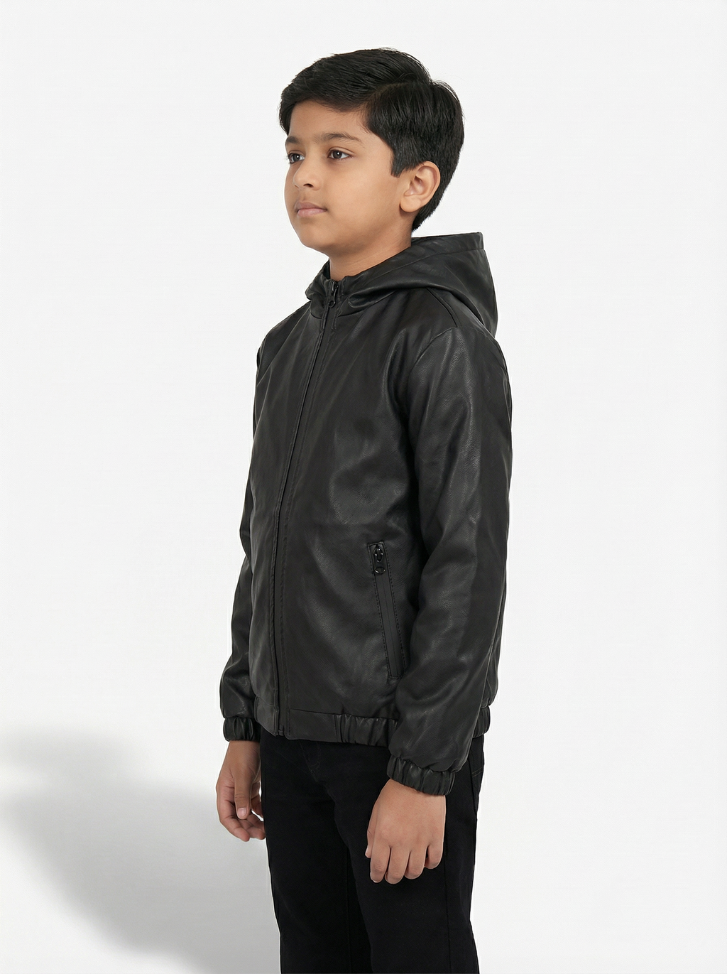 Unisex Kids Waterproof Hooded Rain Jacket – Solid Black