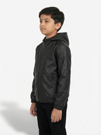 Unisex Kids Waterproof Hooded Rain Jacket – Solid Black