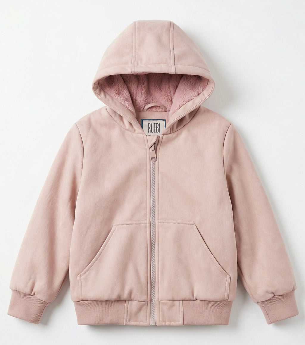 Girls Fur-Lined Hooded Jacket – Pink | Water-Resistant Fall & Spring Outerwear