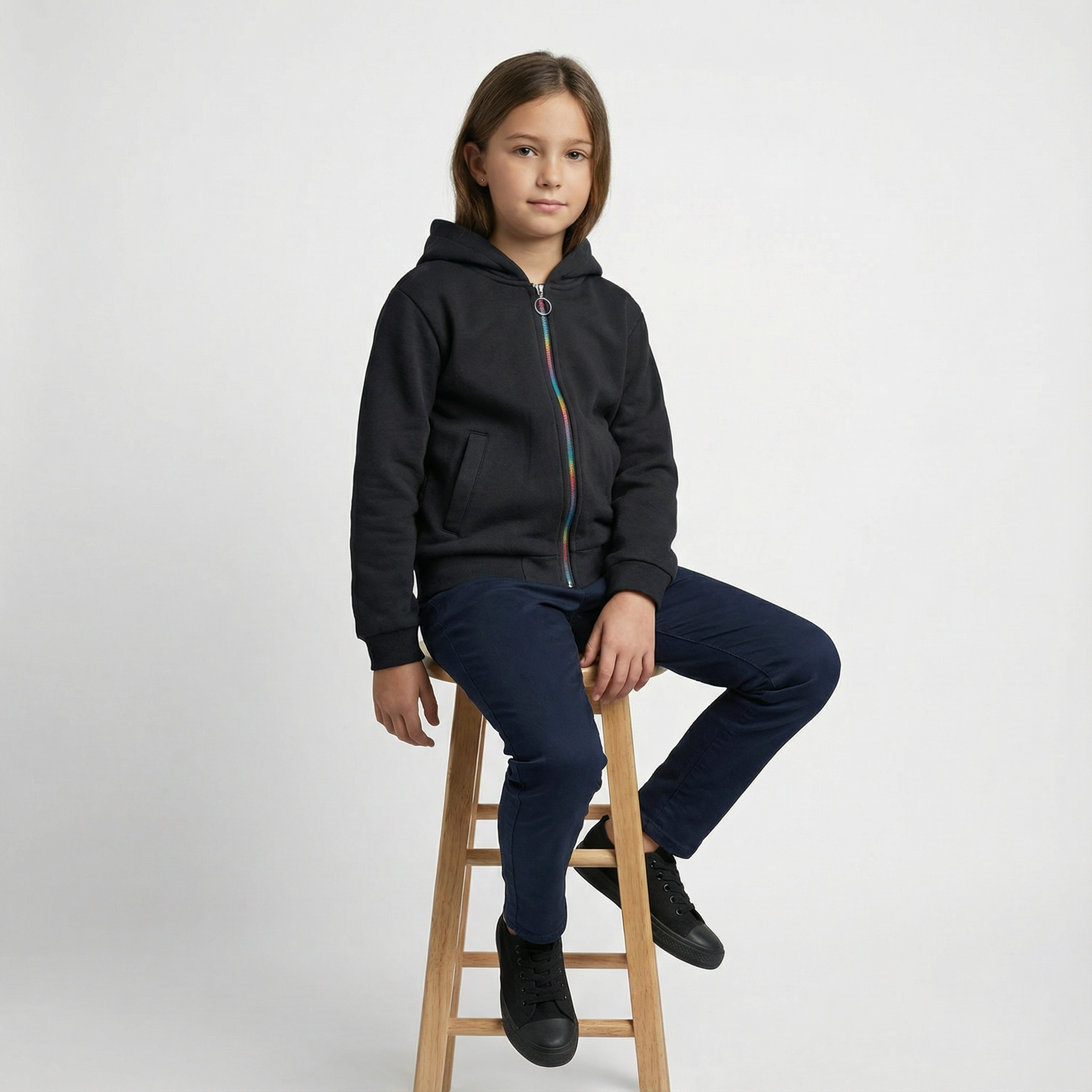 Unisex Kids Rainbow Zip Hoodie Jacket | Water resistant Lightweight