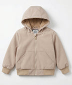 Kids Fur-Lined Hooded Jacket – Beige | Water-Resistant Lightweight Outerwear
