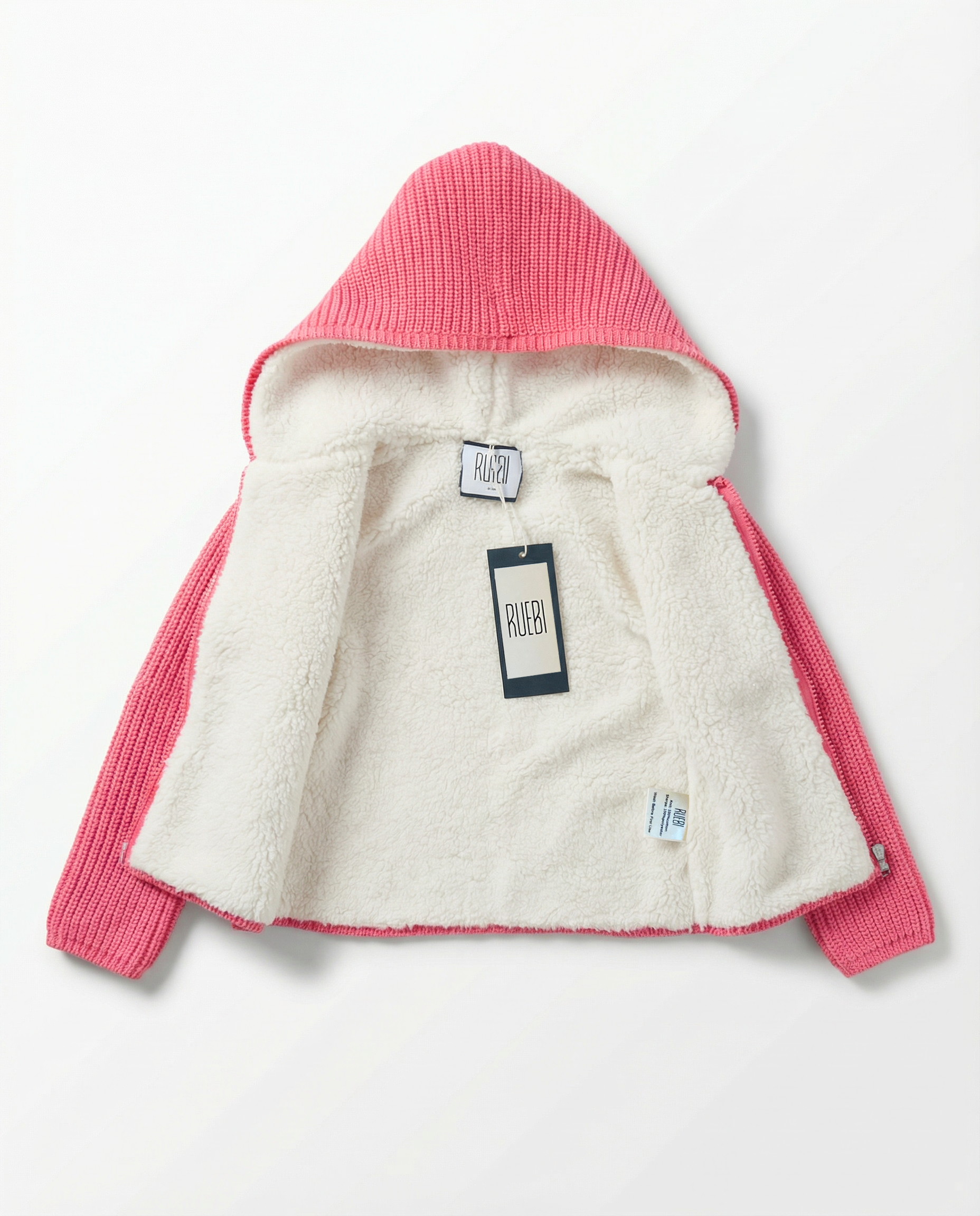 Baby Girl Chunky Knit Hooded Jacket with Sherpa Lining
