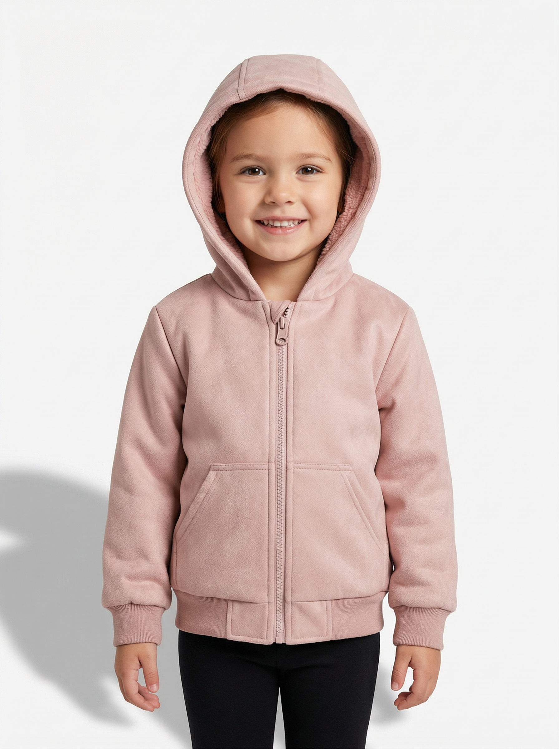 Girls Fur-Lined Hooded Jacket – Pink | Water-Resistant Fall & Spring Outerwear