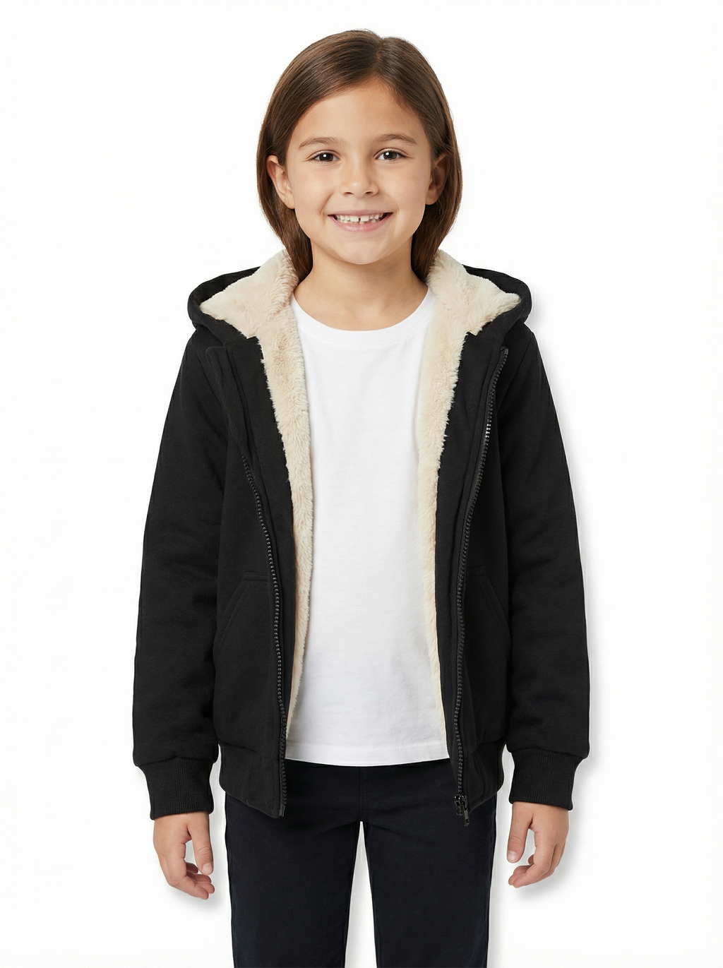 Unisex Kids Fur-Lined Hooded Jacket – Beige Faux Fur Lining | Water-Resistant Lightweight Jacket
