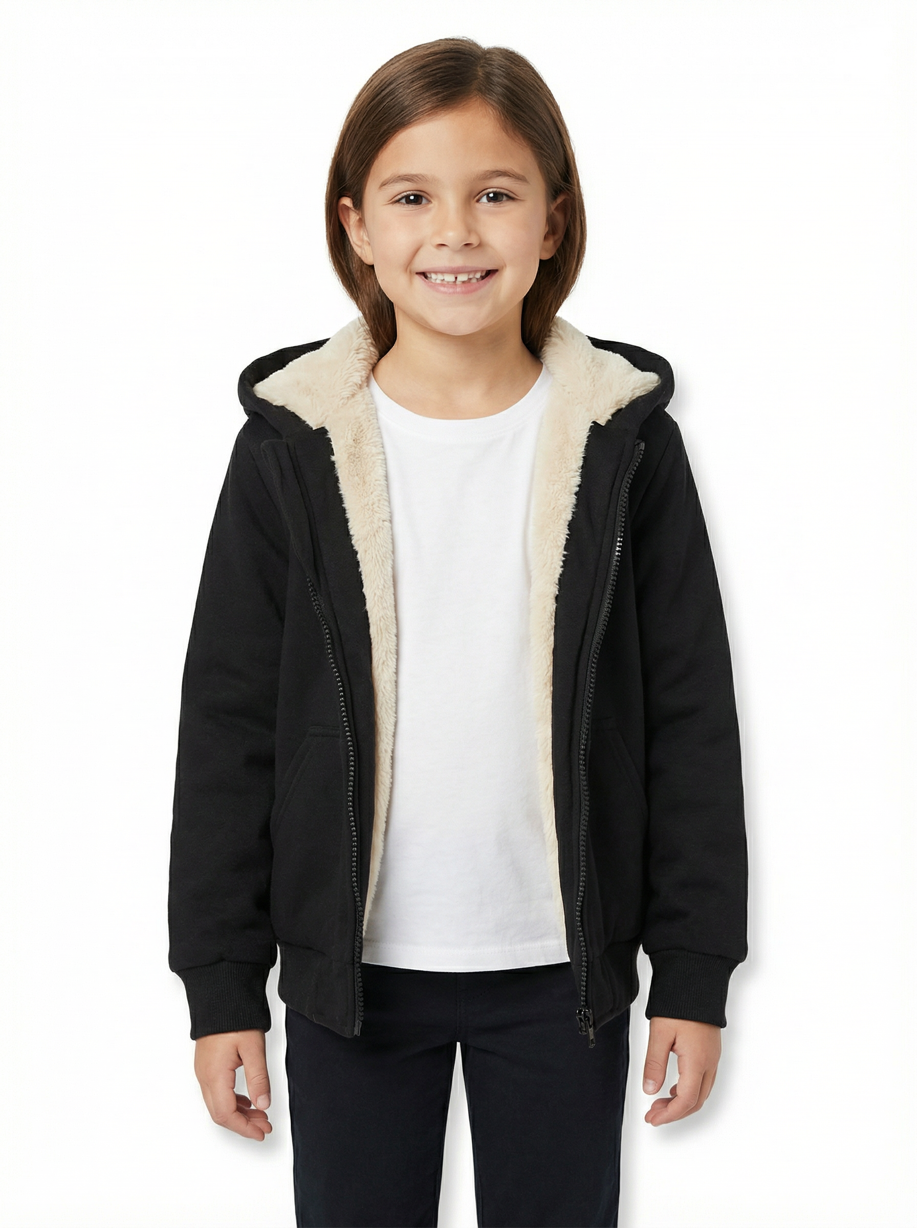 Unisex Kids Fur-Lined Hooded Jacket – Beige Faux Fur Lining | Water-Resistant Lightweight Jacket