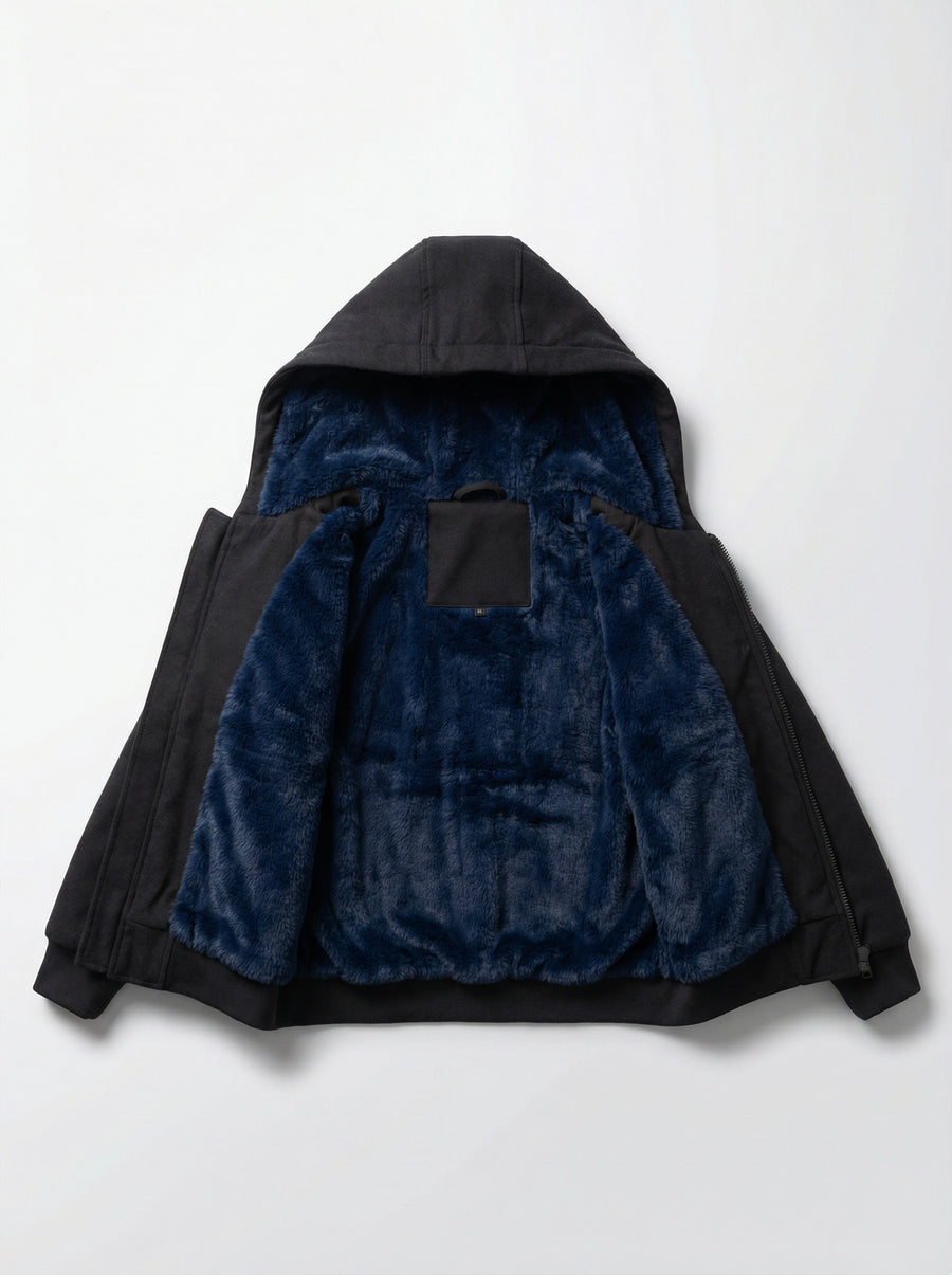 Unisex Kids Fur-Lined Hooded Jacket – Navy Faux Fur Lining | Water-Resistant Lightweight Jacket